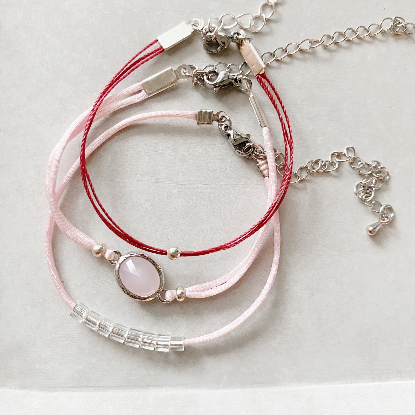 Pink glass square bracelet